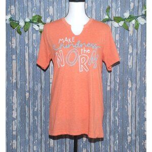 Canvas Ladies Orange T-Shirt Top Size M Short Sleeve V-Neck Stretch "Kindness"